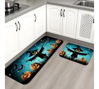 Halloween Kitchen Mats for Floor, Scarecrow Pumpkin Spooky Soft Mats, Cushioned Comfort Washable Non Slip Decor Rugs for Kitchen Sinks Laundryroom Bathroom 2PCS