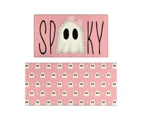 Halloween Kitchen Rugs Set of 2, Pink Cute Ghost Print Non-Skid Floor Mats | Soft & Comfortable Waterproof Decorative Floor Mats for Kitchen, Laundry Room, Indoor & Home Party Decor, Set of 2