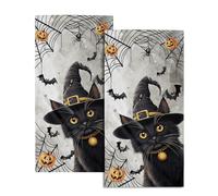 Halloween Kitchen Tea Dish Towels 2 Pack Black Witch Hat Cat Hand Towel Soft Happy Halloween Soft Absorbent Face Towels Holiday Decorative Fingertip Towels for Home Bath Hotel Spa Washcloths 28x14inch
