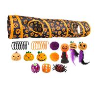 Halloween Kitten Passage - Retractable Tunnels, Pumpkin Themed Maze, Activity Cylinder | Interactive Pumpkin Pattern Tunnel With Toys For Kittens, Cats, Engagement, Stimulation, Training Meetings