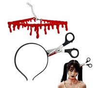 Halloween Knife Through Head Headband Kit, Vampire Blood Drip Necklace and Scissor Headband, Party Bloody Accessories Props, Zombie Makeup Kit