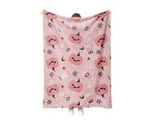 Halloween Knit Blankets Spooky Spider Web Witch's Hat Blanket Orange Pumpkins Leaves Blanket for Couch Bed Pink Halloween Decorations Graduation Gifts