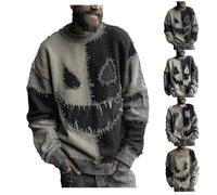 Halloween Knitted Sweater Men, Funny Pumpkin Face Pullover Casual Stylish Hooded Sweatshirt Long Sleeve Vintage Crew Neck Tops Spooky Horror Knit Cozy Sweater Stretchy Comfortable Loungewear