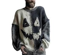 Halloween Knitted Sweater Men, Plus Size Funny Pumpkin Face Casual Stylish Hooded Pullover Sweatshirt Long Sleeve Vintage Crew Neck Stretchy Comfortable Spooky Horror Knit Cozy Loungewear Sweater