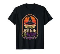 Halloween Knitting Stitch & Witch Witchy Needles Broom T-Shirt
