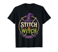 Halloween Knitting Stitch & Witch Witchy Needles Broom T-Shirt