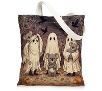 Halloween Koalas Canvas Tote Bag for Shopping 13 * 15, Animal Holiday Ghosts Reusable Grocery Bag for Women, Forest Travel Pattern Gift Decoration