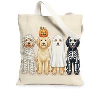 Halloween Labradoodle Dog Canvas Tote Bag for Shopping 13 * 15, Holiday Cute Funny Reusable Grocery Shoulder Bag for Women, Fun Painting Gift Decor