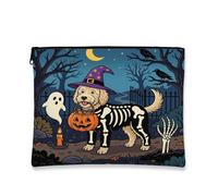 Halloween Labradoodle Dog Makeup Bag 7''x9'' for Travel Purse, Horror Puppy Graveyard Cosmetic Pouch for Women Gift, Spooky Scary Portable Canvas Zipper Organizer Toiletry Pouch