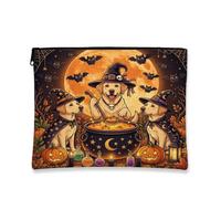 Halloween Labrador Retriever Dog Makeup Bag 7''x9'' for Travel Pouch, Vintage Puppy Witch Cauldron Toiletry Cosmetic Pouch for Women Gift, Scary Portable Canvas Zipper Organizer