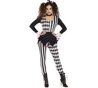 Halloween Ladies Jester Costume Harlequin Fancy Dress Gothic Outfit