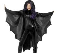 Smiffy's Vampire Bat Wings With High Collar - Black - bat vampire wings halloween black fancy dress cape ladies costume smiffys high collar adult