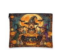 Halloween Lakeland Terrier Dog Makeup Bag 7''x9'' for Travel Pouch, Vintage Puppy Witch Cauldron Toiletry Cosmetic Pouch for Women Gift, Scary Portable Canvas Zipper Organizer