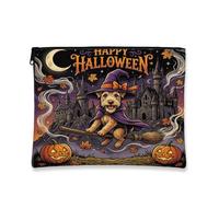 Halloween Lakeland Terrier Dog Makeup Bag, Holiday Funny Witch Printed Cosmetic Travel Pouch for Women Girls, Fall Portable Small Canvas Zipper Organizer 7x9 Inch