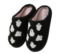 Halloween Lantern Pumpkin Slippers Halloween Housee Slippers Soft Plush Warm Spooky Warm Cloud Cartoon Soft Home Slides for Indoor Outdoor (C-A, 5.5)