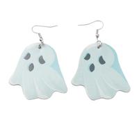 Halloween Leather Earrings Pumpkin Skull Head PU Drop Earrings | Fashionable Blue Dangle Style, Horror Themed Look, for Women, Occasion and Halloween Party
