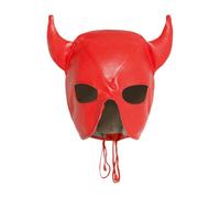 Halloween Leather Horn Hood Headgear for Adults Open Mouth Hole Eye Devil Face Mask with Adjustable Tie Halloween Fancy Dress Costume Accessory for Animal Theme Party Cosplay Carnival Festival Props
