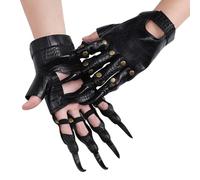 Halloween Leather Werewolf Claw Gloves Realistic Animal Paw Gloves with Long Nails Cosplay Costume Animal Paws Gloves Horror Spooky Black Beast Glove Scary Adult Carnival Fancy Dress Party Prop