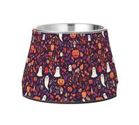 Halloween Leaves Ghosts Pumpkins Feeder Dogs Bowls with Stand Stainless Steel Pets Feeding Bowl for Small Dogs Comfort Feeding