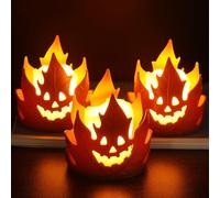 Halloween LED Candles, Pack of 3 Maple Leaf Ghost LED Tea Lights, Halloween Decoration, Flameless Candle Lights, Battery Operated for Indoor Outdoor Garden Autumn Thanksgiving Atmosphere Halloween