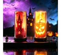 Halloween Led Decorations Lights USB Car Ambient Lighting Touch Dimmable | Orange Pumpkin/Red Castle 4 Modes Mini USB Light Bulb for Car Interior,Bedroom,Party,Camping,Halloween theme lights 2Pack