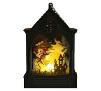 Halloween LED Lantern - Decorative Wind Light - Electronic Candle Lamp with Flickering Flame - Spooky Desktop Ornament for Festival Party Layout Props Haunted House and Holiday Atmosphere Décor