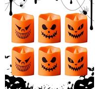 Halloween LED Pumpkin Lights - 6 Pieces Thanksgiving Decor Pumpkin Flameless LED Candles | Spooky Halloween Decorations | Home Holiday Decoration, Horror Light for Festival Escape Room Garden Paths