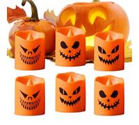 Halloween LED Pumpkin Lights - 6pcs Flameless Set, Battery-Operated Pumpkin Candle Lamps | Spooky Flameless LED Lights for Table, Garden, Escape Room, Festival Banquet, Party, Thanksgiving, or Holiday