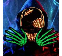 Halloween LED Skull Mask, Skull Light Ghost Mask Gloves, Horror Halloween Cosplay Skeleton Luminous Neon Scary for Adults Men Women