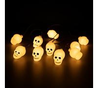 Halloween LED String Lights - 1.5m Indoor Battery Operated Halloween Decoration - 8 Novelty Lights in Pumpkin, Skull or Ghost Designs - Spooky Jack O’ Lantern & Haunted House Party Lighting (Skull)