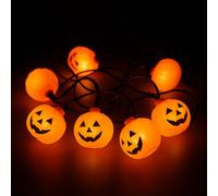 Halloween LED String Lights - 1.5m Indoor Battery Operated Halloween Decoration - 8 Novelty Lights in Pumpkin, Skull or Ghost Designs - Spooky Jack O’ Lantern & Haunted House Party Lighting (Pumpkin)
