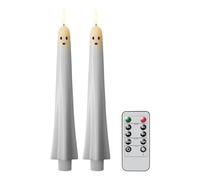 Halloween Led Taper Candles, Ghost Shaped Flameless Taper Candles, White Spooky Candle Plastic Candle with Remote and Timer for Party Home Table Centerpieces Fireplace, Battery Operated, (2pcs)
