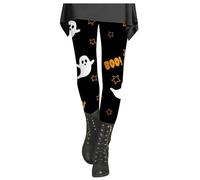 Halloween Leggings for Women Buttery Soft Funny Boo Ghost Printed Compression Leggings Tummy Control Winter Thermal Tights Workout Yoga Pants,Black,S
