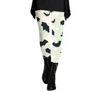 Halloween Leggings for Women High Waist Tummy Control Halloween Yoga Pants Stretchy Spooky Ghost Pumpkin Bat Printed Funny Tights (Beige,XXL)