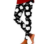 Halloween Leggings for Women High Waisted Cute Ghost Printed Compression Leggings Tummy Control Running Gym Workout Cycling Pants Winter Fleece Thermal Tights,Black,L