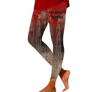 Halloween Leggings for Women High Waisted Problem Gelost Bloody Leggings Buttery Soft Lightweight Stretch Workout Running Yoga Pants (Beige,L)