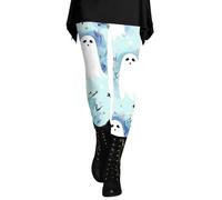 Halloween Leggings for Women Stretch High Waist Tummy Control Booty Lifting Workout Yoga Pants Buttery Soft Ghost Bat Tights (Blue,XXL)