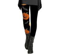 Halloween Leggings for Women Stretch High Waisted Buttery Soft Pumpkin Bat Compression Leggings Plus Size Tummy Control Thermal Tights Pants,Orange,3XL