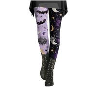 Halloween Leggings for Women Stretch High Waisted Spooky Ghost Printed Compression Tights Buttery Soft Tummy Control Thermal Leggings Winter Gym Running Workout Pants,Purple,XL