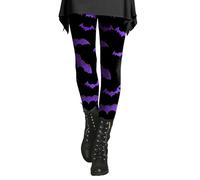 Halloween Leggings for Women Stretchy High Waisted Tummy Control Ghost Bat Tights Spooky Leggings Activewear Yoga Compression Pants (Black,3XL)