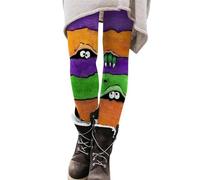 Halloween Leggings for Women UK Funny Striped Spider Pumpkin Ghost Skeleton Rose Graphic Printed Workout Holiday Party Casual Yoga Pants Elastic High Waist Stretch Tights (B0a1-Yellow, XXL)