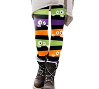Halloween Leggings for Women UK Funny Striped Spider Pumpkin Ghost Skeleton Rose Graphic Printed Workout Holiday Party Casual Yoga Pants Elastic High Waist Stretch Tights (A0a1-Black, XL)