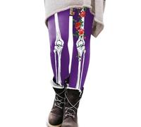 Halloween Leggings for Women UK Funny Striped Spider Pumpkin Ghost Skeleton Rose Graphic Printed Workout Holiday Party Casual Yoga Pants Elastic High Waist Stretch Tights (A0a4-Purple, XL)