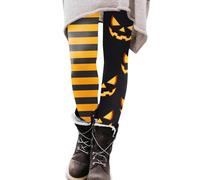Halloween Leggings for Women UK Funny Striped Spider Pumpkin Ghost Skeleton Rose Graphic Printed Workout Holiday Party Casual Yoga Pants Elastic High Waist Stretch Tights (A0a5-Orange, XL)