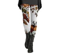 Halloween Leggings for Women UK High Waisted Tummy Control Tight Trousers Funny Pumpkin Skull Ghost Printed Stretchy Pants Soft Comfortable Fitness Leggings Elasticated Sport Legging White