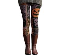 Halloween Leggings for Women UK, Thermal High Waisted Legging, Warm Winter Leggings for Curvy Women, Yoga Gym Tummy Control Pants Compression Ladies Legging