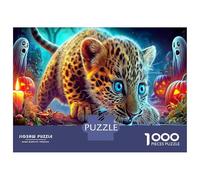 Halloween Leopard 1000 Piece Adult Puzzle - Recycled Cardboard & Anxiety Relief Mindful Activity Psychedelic Leopard Art - Puzzle for The Whole Family 52x38cm/1000pcs Housewarming Gift for Families
