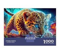 Halloween Leopard Jigsaw Puzzles for Adults The Impossible Challenge 1000 Piece Leopard Neon Difficult Hard Jigsaw Puzzles for Man And Woman with Letters on Back 38x26cm/1000pcs