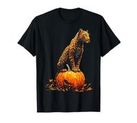 Halloween Leopard Portrait Pumpkin Autumn Animal Halloween T-Shirt
