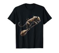 Halloween Leopard Portrait Witch Animal Graphic Halloween T-Shirt